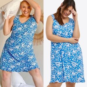 Draper James floral print night gown dress blue sleeveless ruffle soft Large XL